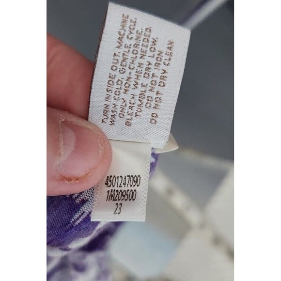 Chicos Top Abstract Ikat Purple Tunic Blouse Shirt Chico Sz 2 Large Tie Front - Picture 10 of 10